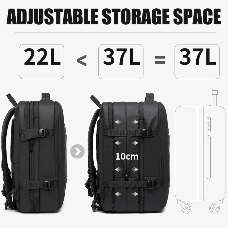 BANGE Expandable Men's Backpack Waterproof 17.3 in Laptop Backpack Man Large Capacity Hiking Travel Bag Male Backpacks for Men - Image 2